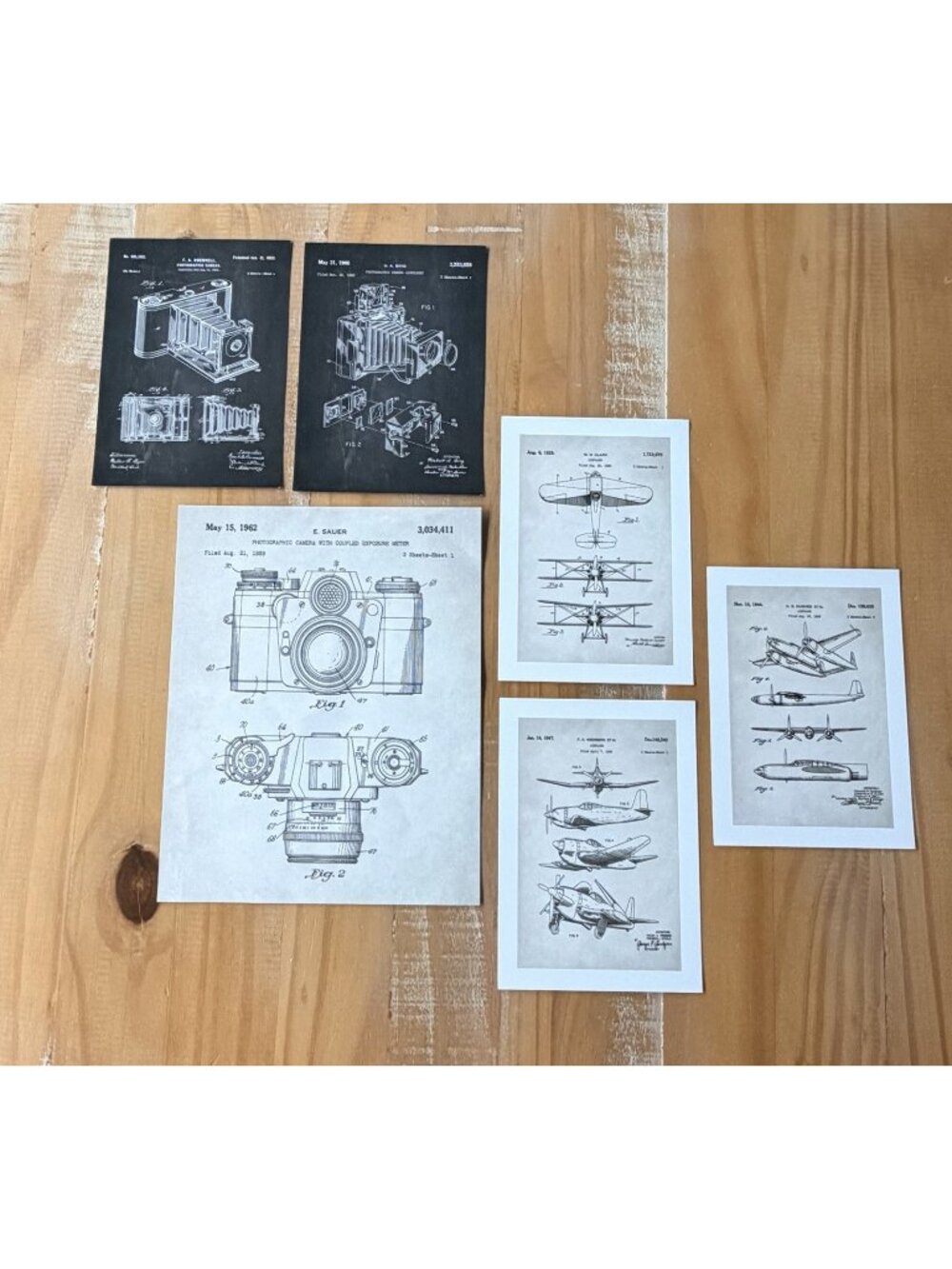 Patent Prints Photographic Camera 8x10 & Several 5x7 Camera & Plane Patent Print